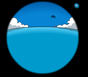 A strange robot floating in the sky seen from the Beacon's telescope.